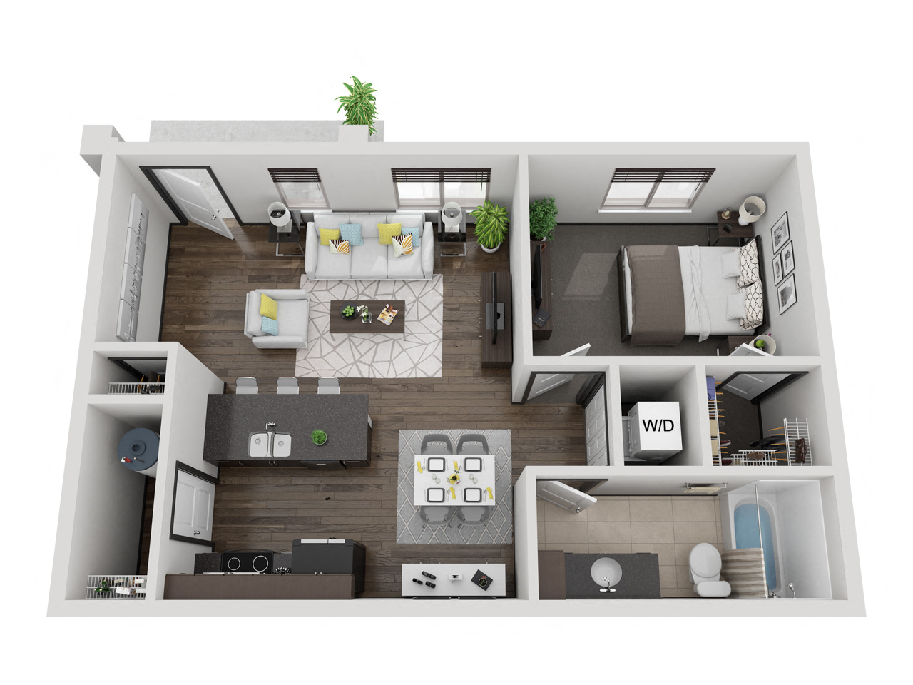 Floor plan for 1 bed, 1 bath, 682 sqft